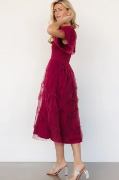 Hot Baltic Born Ambrose Dotted Tulle Midi Dress | Burgundy