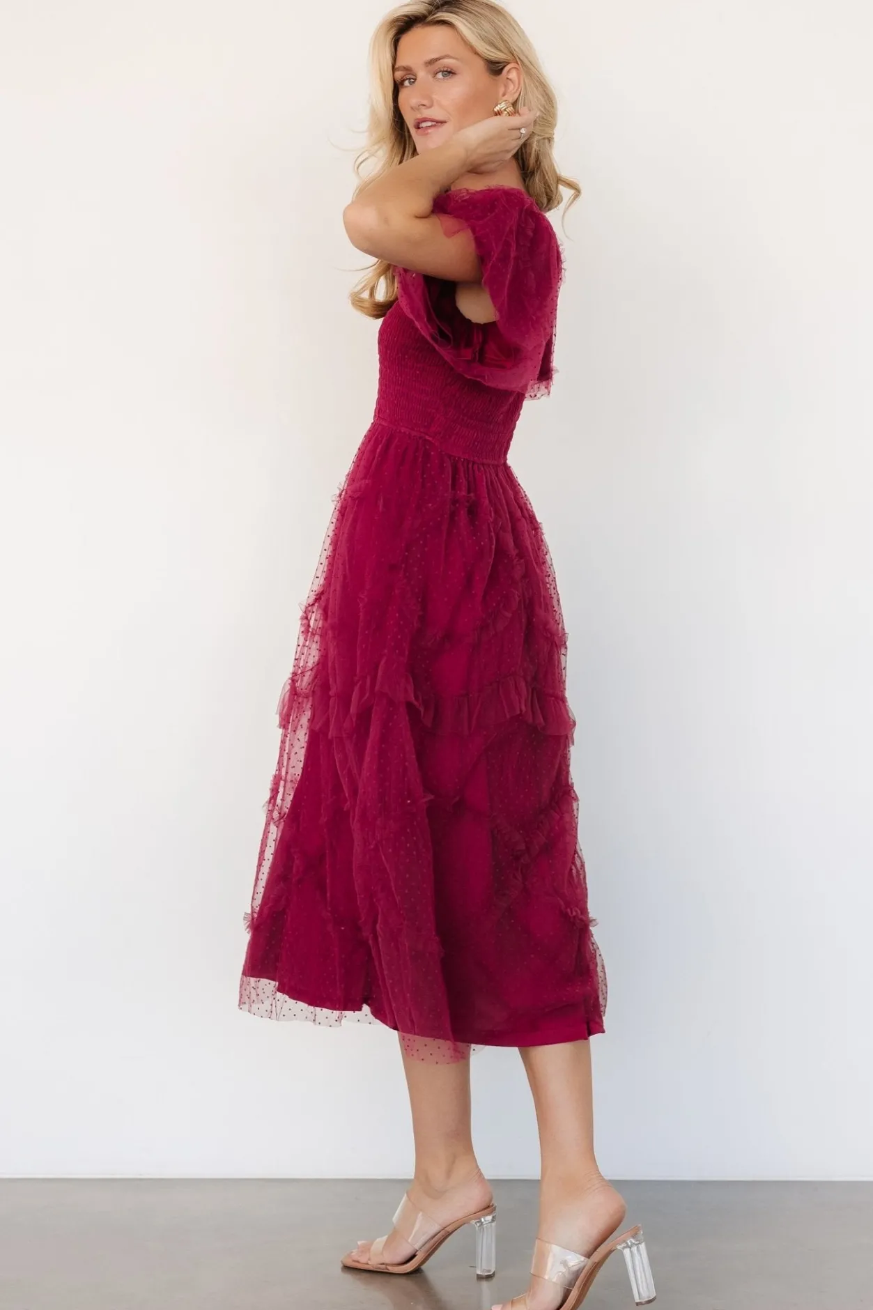 Hot Baltic Born Ambrose Dotted Tulle Midi Dress | Burgundy
