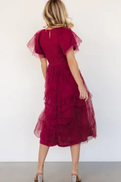 Hot Baltic Born Ambrose Dotted Tulle Midi Dress | Burgundy
