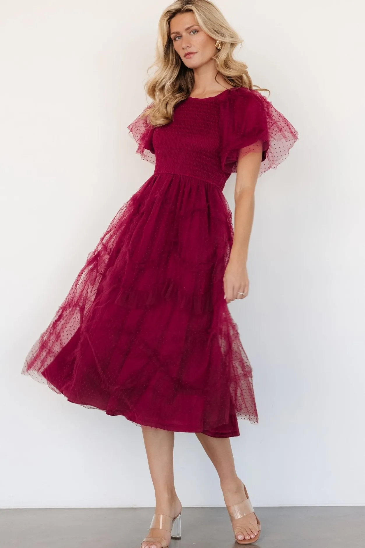 Hot Baltic Born Ambrose Dotted Tulle Midi Dress | Burgundy