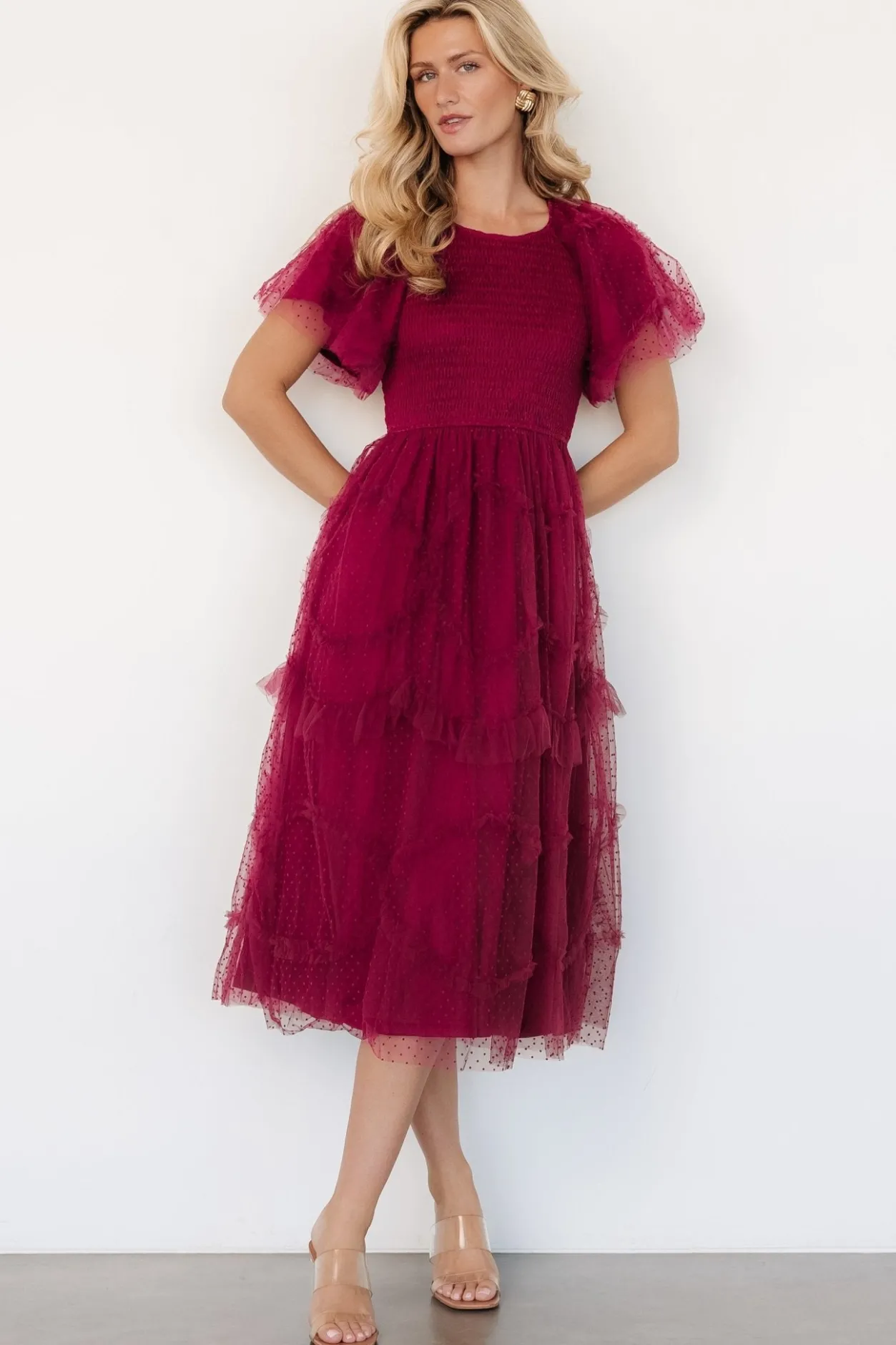 Hot Baltic Born Ambrose Dotted Tulle Midi Dress | Burgundy