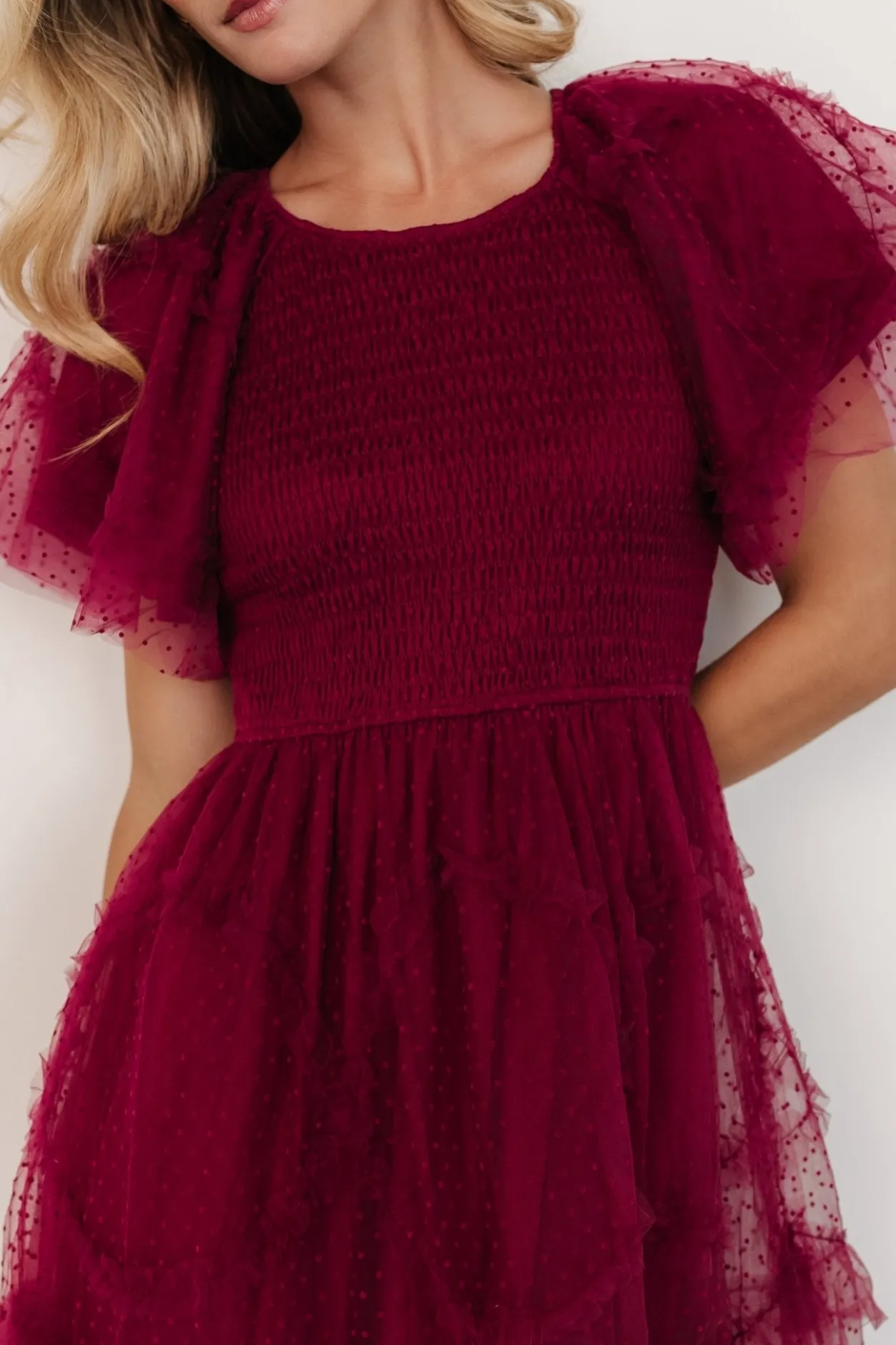 Hot Baltic Born Ambrose Dotted Tulle Midi Dress | Burgundy