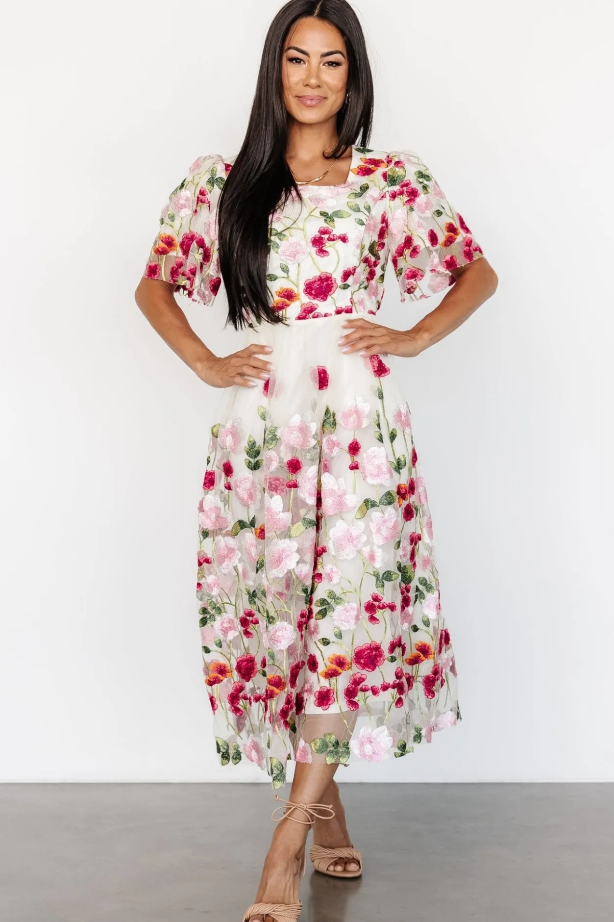 Online Baltic Born Anastasie Floral Embroidered Dress | Pink Multi PinkMulti