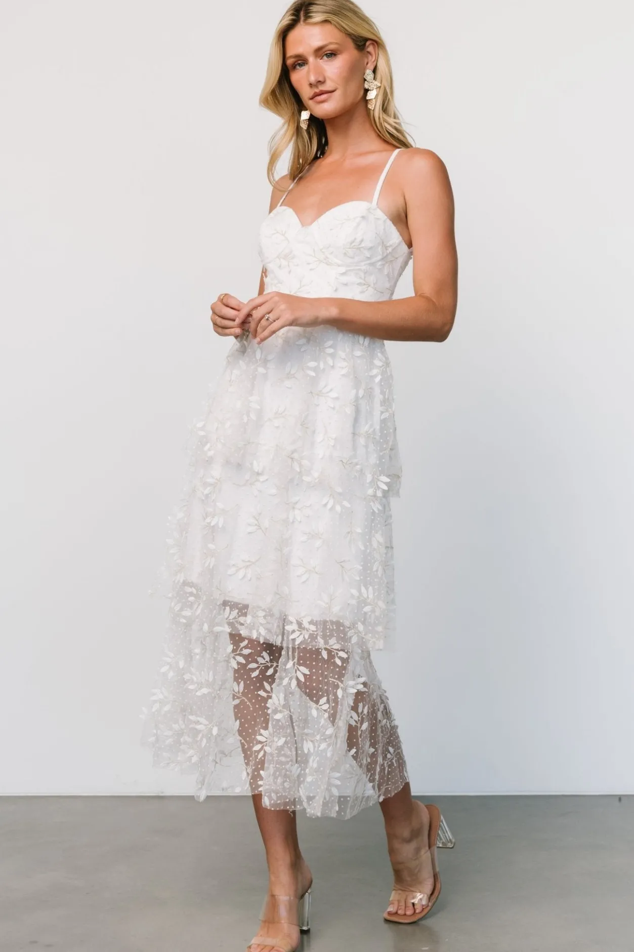 Clearance Baltic Born Anavi Tiered Midi Dress | White + Gold White+Gold
