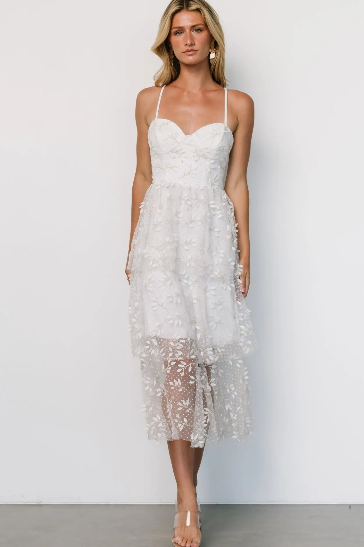 Clearance Baltic Born Anavi Tiered Midi Dress | White + Gold White+Gold