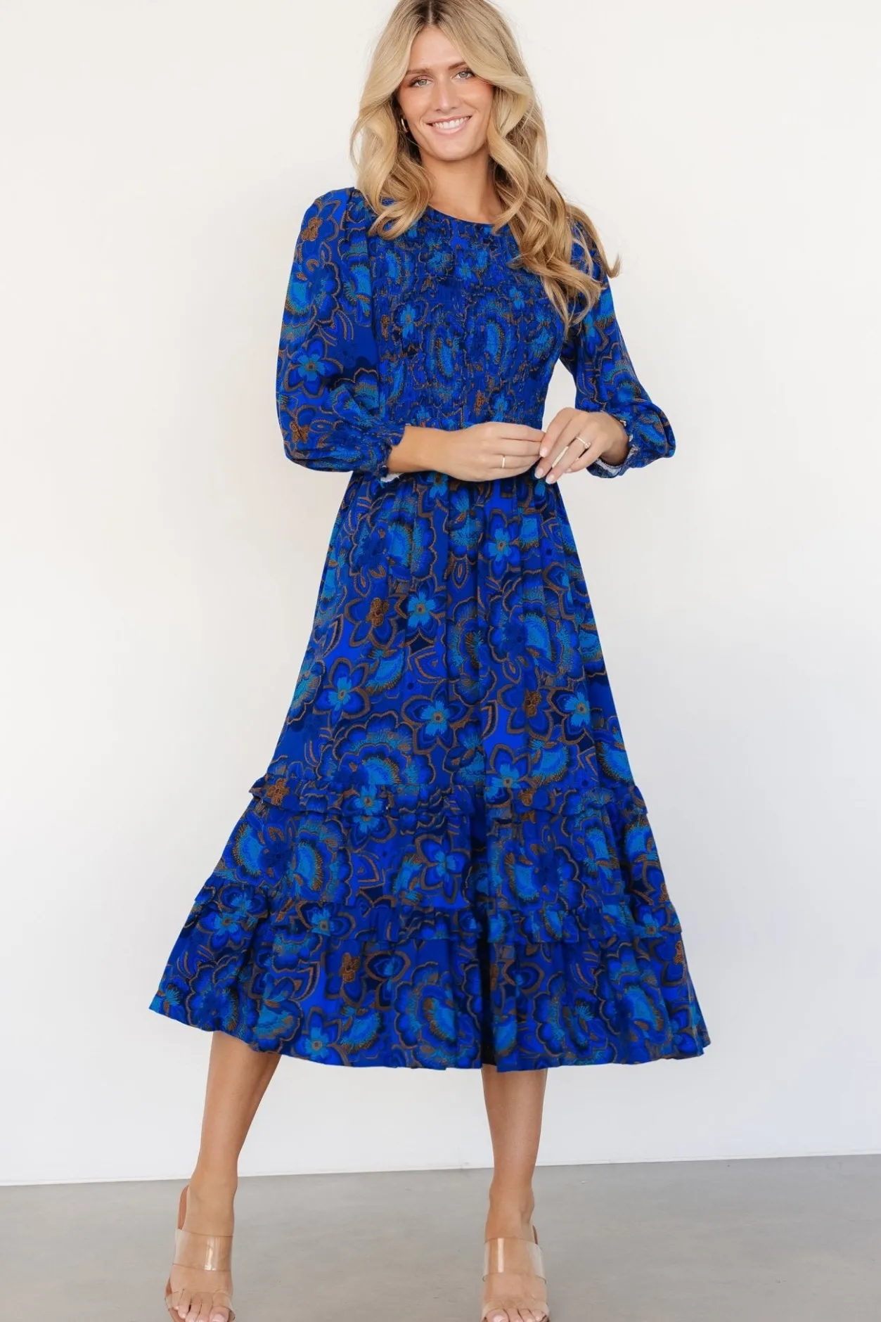 Online Baltic Born Andersen Smocked Midi Dress | Cobalt Floral CobaltFloral