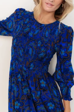 Online Baltic Born Andersen Smocked Midi Dress | Cobalt Floral CobaltFloral