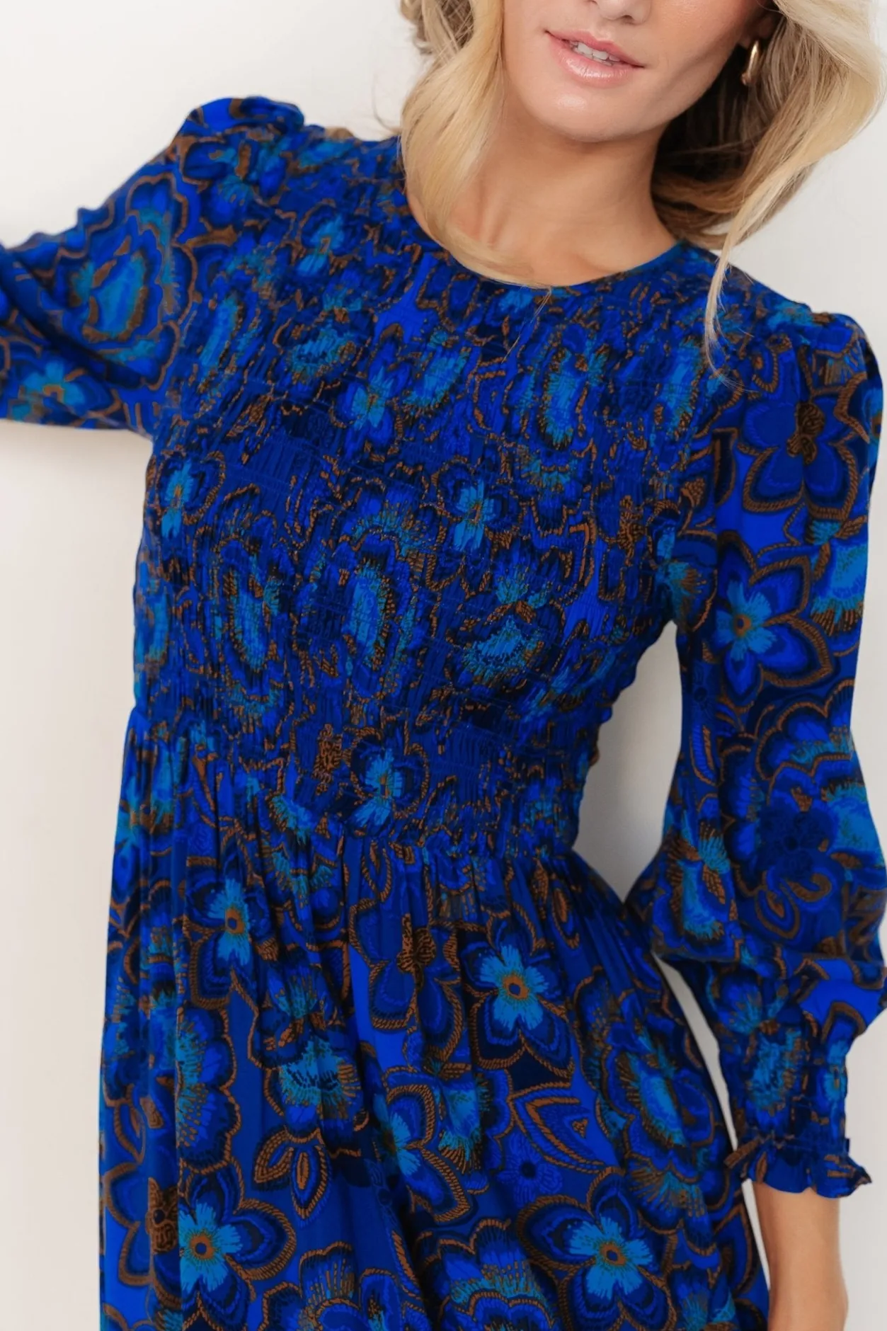 Online Baltic Born Andersen Smocked Midi Dress | Cobalt Floral CobaltFloral