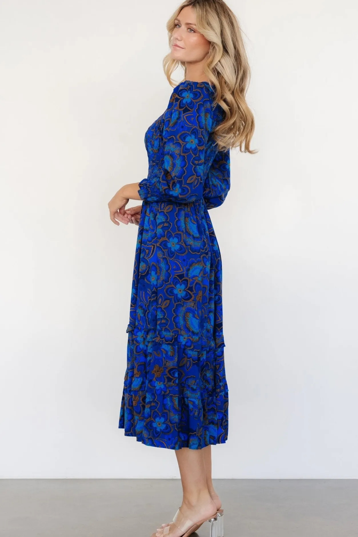 Online Baltic Born Andersen Smocked Midi Dress | Cobalt Floral CobaltFloral