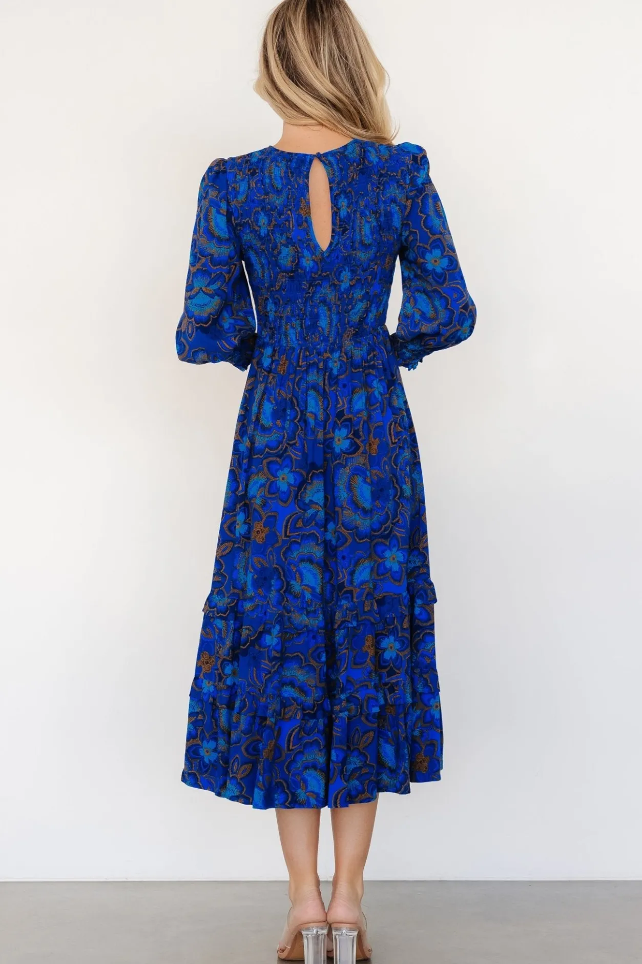 Online Baltic Born Andersen Smocked Midi Dress | Cobalt Floral CobaltFloral