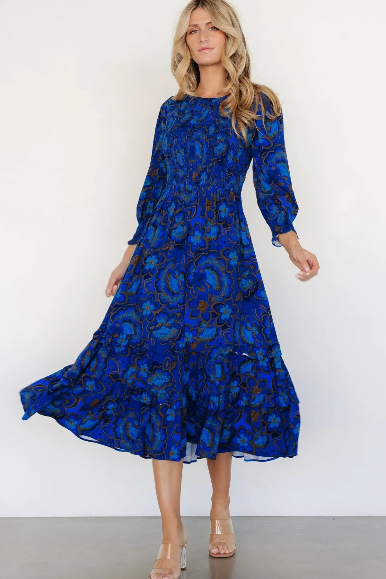 Online Baltic Born Andersen Smocked Midi Dress | Cobalt Floral CobaltFloral