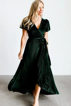 Hot Baltic Born Andi Ribbed Velvet Wrap Dress | Emerald