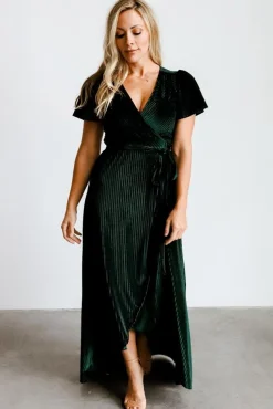 Hot Baltic Born Andi Ribbed Velvet Wrap Dress | Emerald