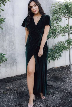 Hot Baltic Born Andi Ribbed Velvet Wrap Dress | Emerald