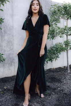 Hot Baltic Born Andi Ribbed Velvet Wrap Dress | Emerald