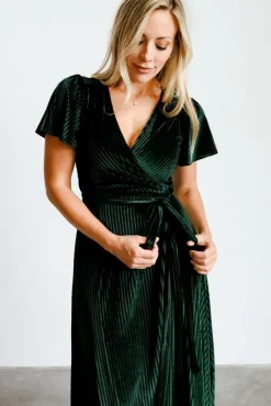 Hot Baltic Born Andi Ribbed Velvet Wrap Dress | Emerald