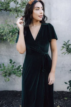 Hot Baltic Born Andi Ribbed Velvet Wrap Dress | Emerald