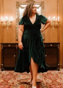 Hot Baltic Born Andi Ribbed Velvet Wrap Dress | Emerald