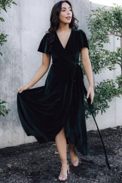 Hot Baltic Born Andi Ribbed Velvet Wrap Dress | Emerald