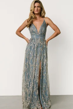 Online Baltic Born Anisa Shimmer Gown | Slate Blue + Rose Gold SlateBlue+RoseGold