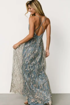 Online Baltic Born Anisa Shimmer Gown | Slate Blue + Rose Gold SlateBlue+RoseGold