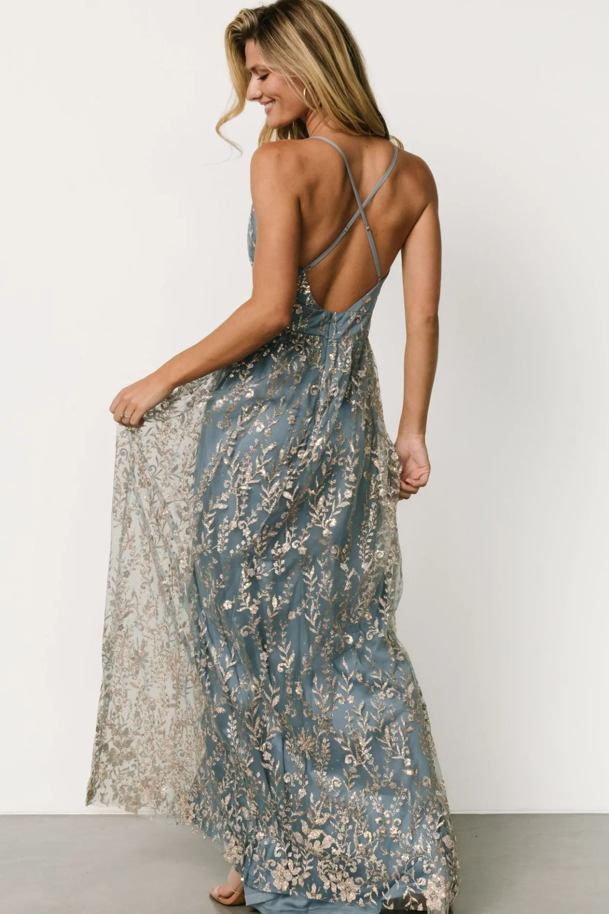 Online Baltic Born Anisa Shimmer Gown | Slate Blue + Rose Gold SlateBlue+RoseGold