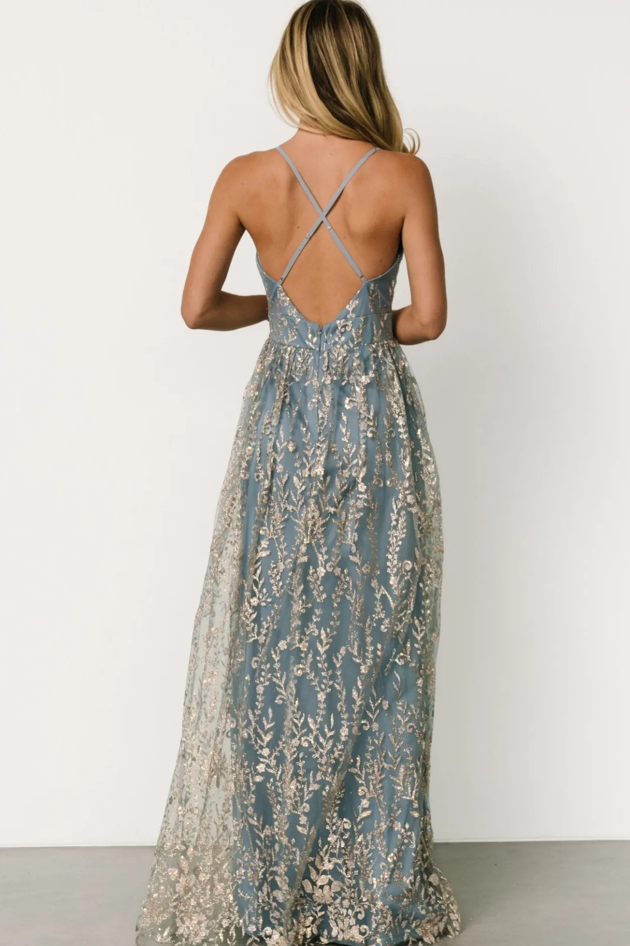 Online Baltic Born Anisa Shimmer Gown | Slate Blue + Rose Gold SlateBlue+RoseGold