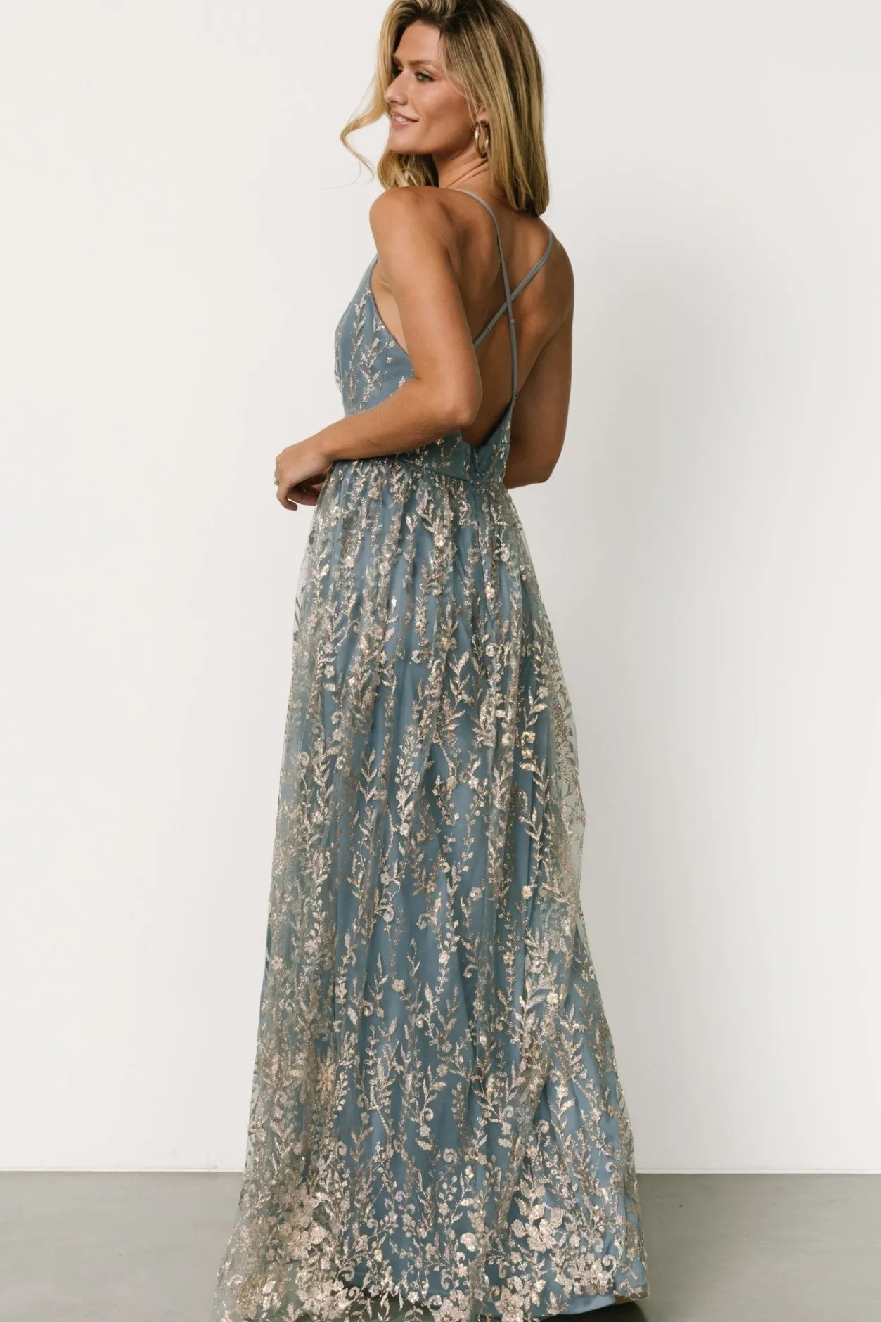 Online Baltic Born Anisa Shimmer Gown | Slate Blue + Rose Gold SlateBlue+RoseGold