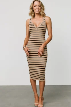 Sale Baltic Born Aniston Striped Ribbed Dress | Camel + Black Camel+Black