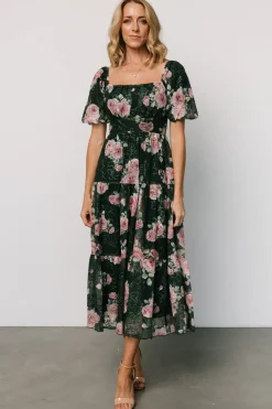 Clearance Baltic Born Annabeth Midi Dress | Dark Green + Pink DarkGreen+Pink