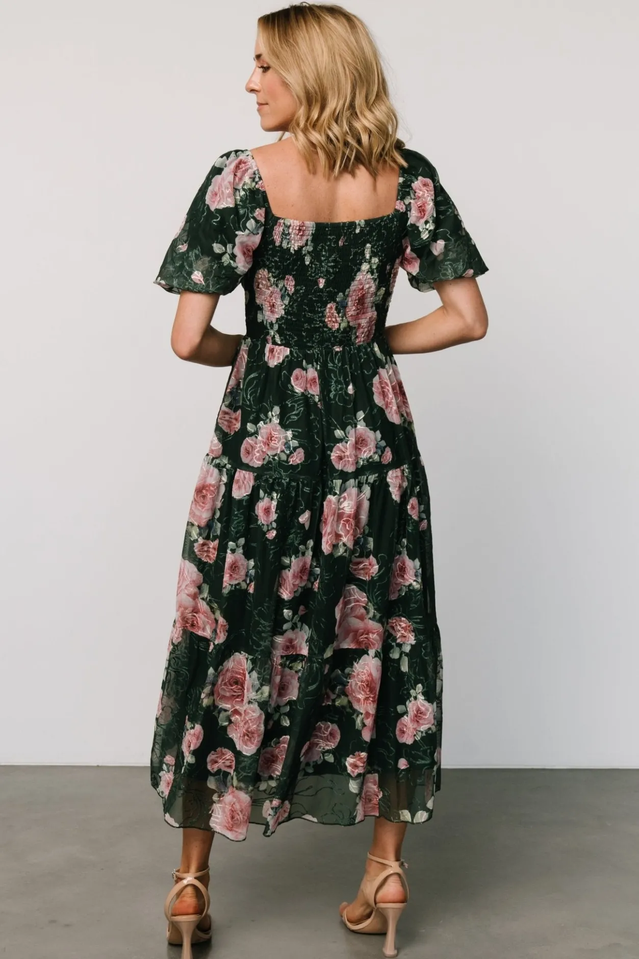 Clearance Baltic Born Annabeth Midi Dress | Dark Green + Pink DarkGreen+Pink