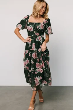 Clearance Baltic Born Annabeth Midi Dress | Dark Green + Pink DarkGreen+Pink