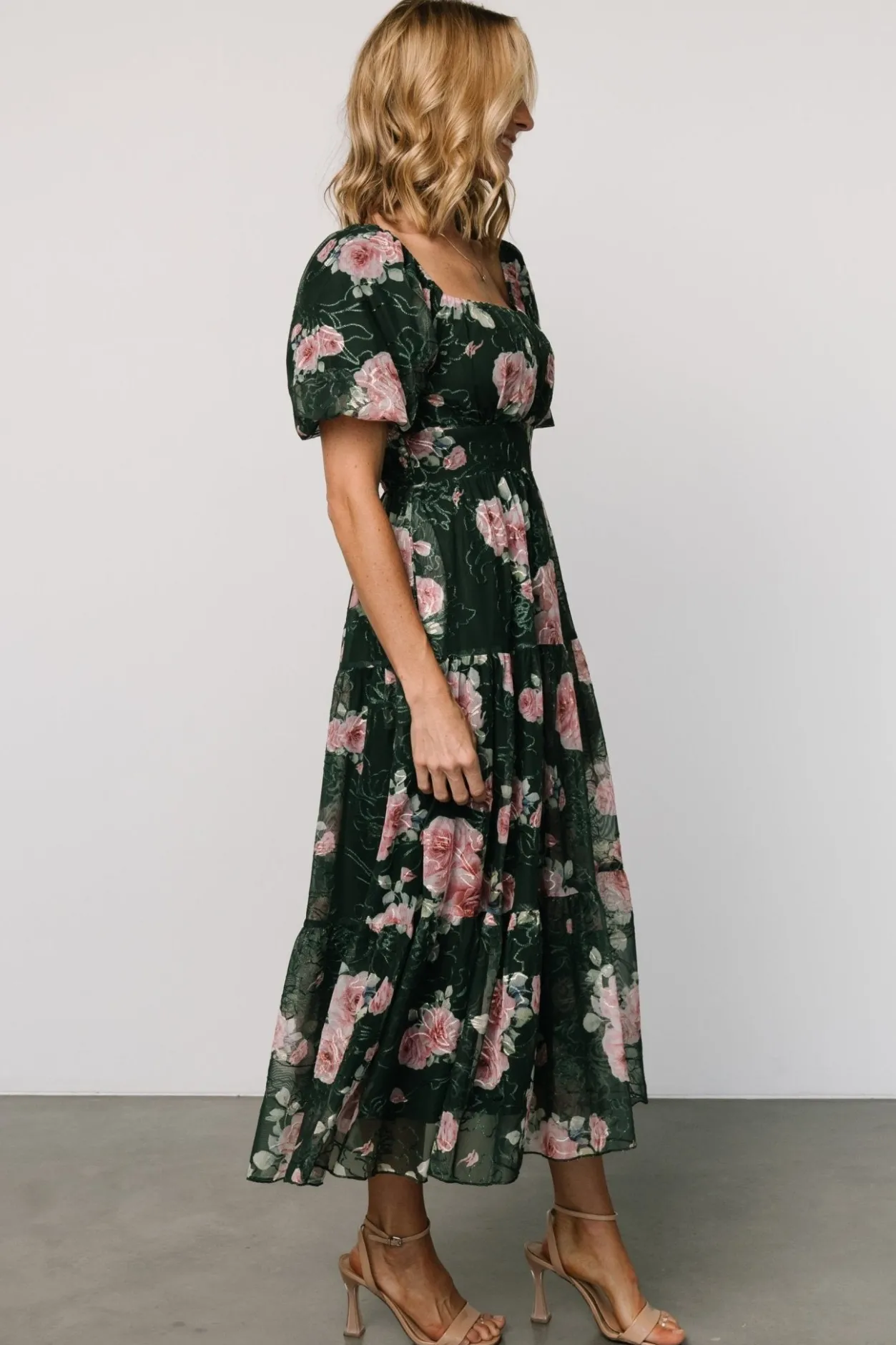 Clearance Baltic Born Annabeth Midi Dress | Dark Green + Pink DarkGreen+Pink