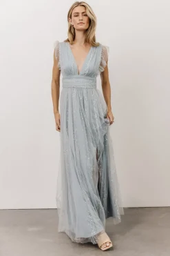 New Baltic Born Annika Sequin Mesh Maxi Dress | Dusty Blue DustyBlue