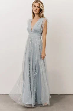 New Baltic Born Annika Sequin Mesh Maxi Dress | Dusty Blue DustyBlue