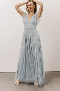 New Baltic Born Annika Sequin Mesh Maxi Dress | Dusty Blue DustyBlue
