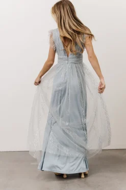 New Baltic Born Annika Sequin Mesh Maxi Dress | Dusty Blue DustyBlue