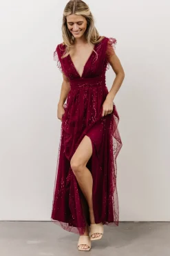 Fashion Baltic Born Annika Sequin Mesh Maxi Dress | Wine