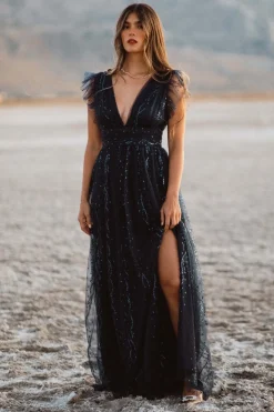 Online Baltic Born Annika Sequin Mesh Maxi Dress | Navy