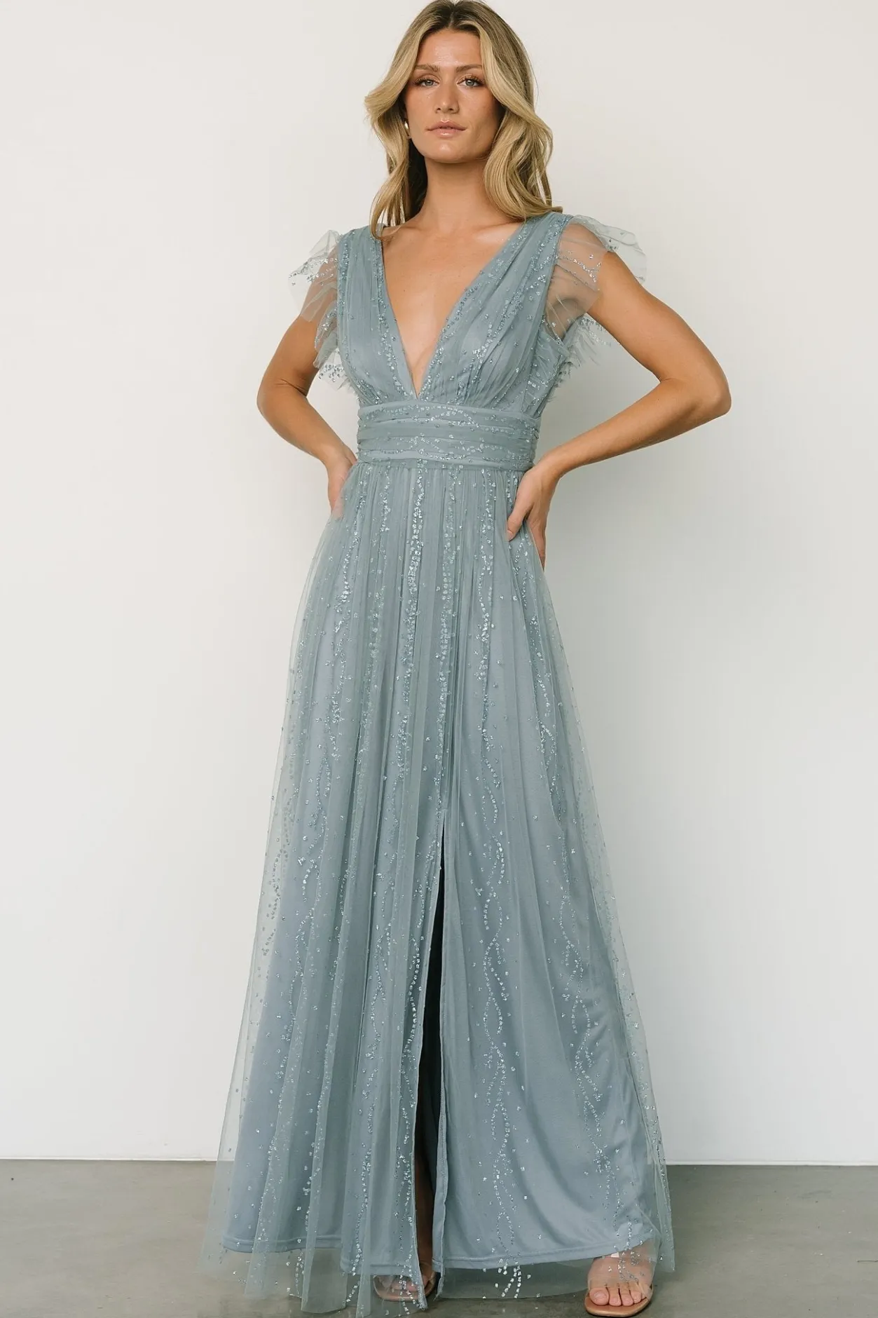 Hot Baltic Born Annika Sequin Mesh Maxi Dress | Slate