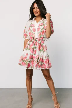 Hot Baltic Born Antonella Short Dress | Off White + Pink Floral OffWhite+PinkFloral