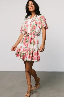 Hot Baltic Born Antonella Short Dress | Off White + Pink Floral OffWhite+PinkFloral