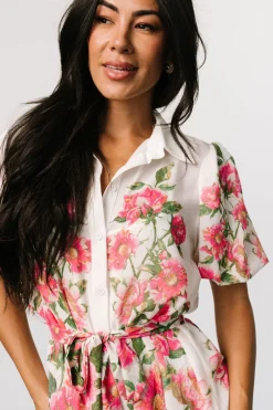 Hot Baltic Born Antonella Short Dress | Off White + Pink Floral OffWhite+PinkFloral