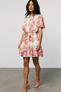 Hot Baltic Born Antonella Short Dress | Off White + Pink Floral OffWhite+PinkFloral