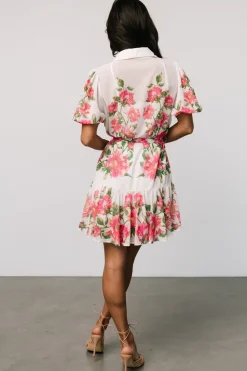 Hot Baltic Born Antonella Short Dress | Off White + Pink Floral OffWhite+PinkFloral