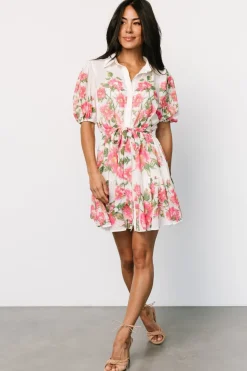 Hot Baltic Born Antonella Short Dress | Off White + Pink Floral OffWhite+PinkFloral