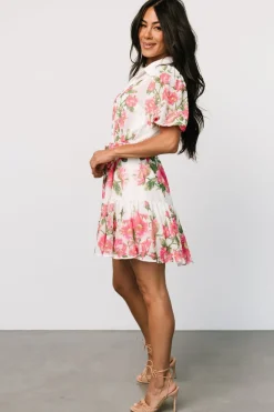 Hot Baltic Born Antonella Short Dress | Off White + Pink Floral OffWhite+PinkFloral