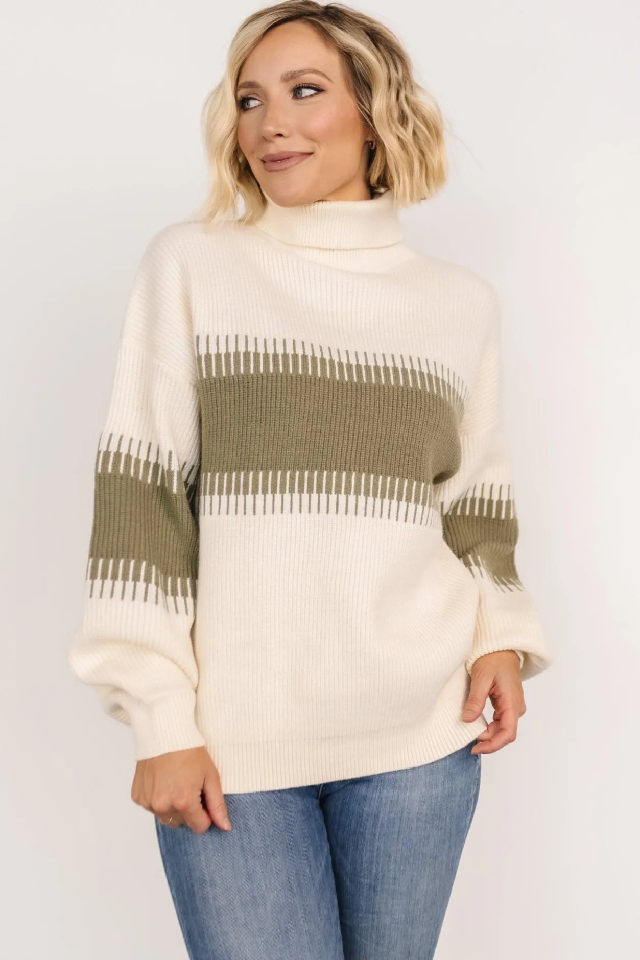 Discount Baltic Born Antonov Turtle Neck Sweater | Sage + Cream Sage+Cream