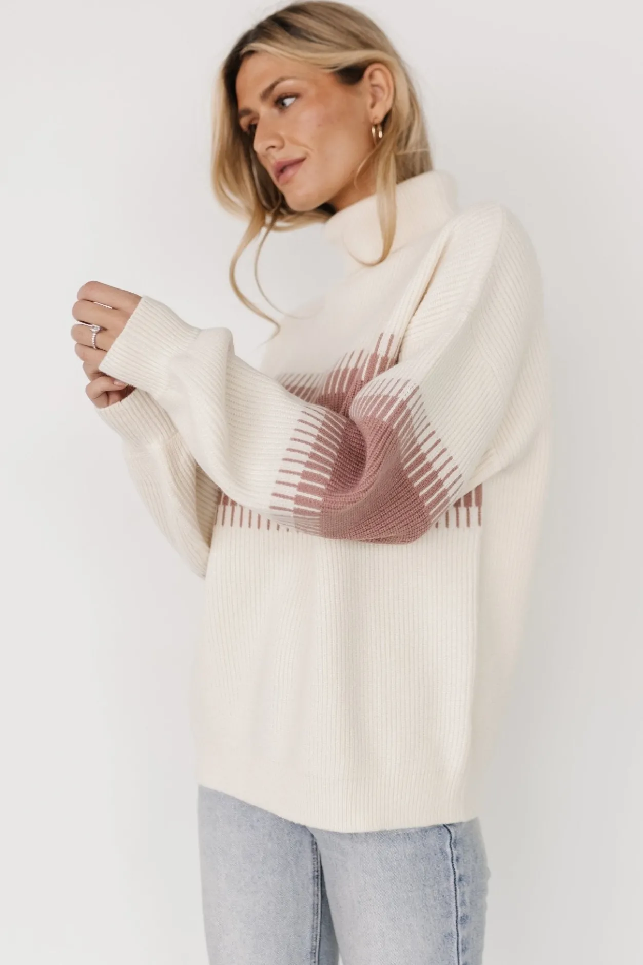 Online Baltic Born Antonov Turtle Neck Sweater | Mauve + Cream Mauve+Cream