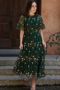 Fashion Baltic Born Arabella Embroidered Tulle Maxi Dress | Dark Green Floral DarkGreenFloral